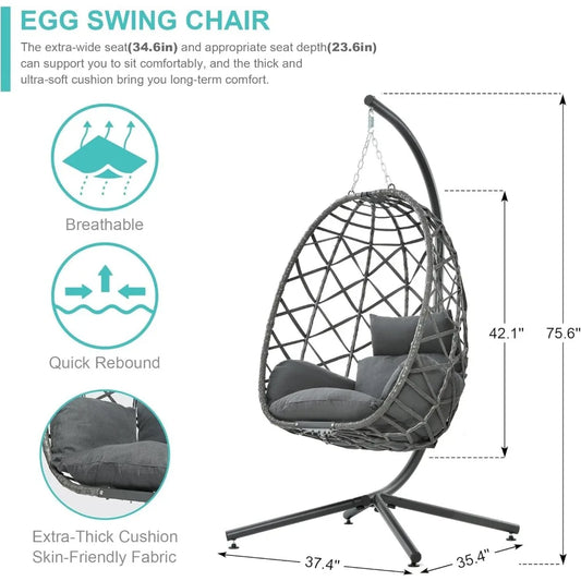 Modern Boho Hanging Egg Chair with Stand - US