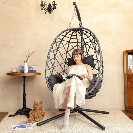Modern Boho Hanging Egg Chair with Stand - US